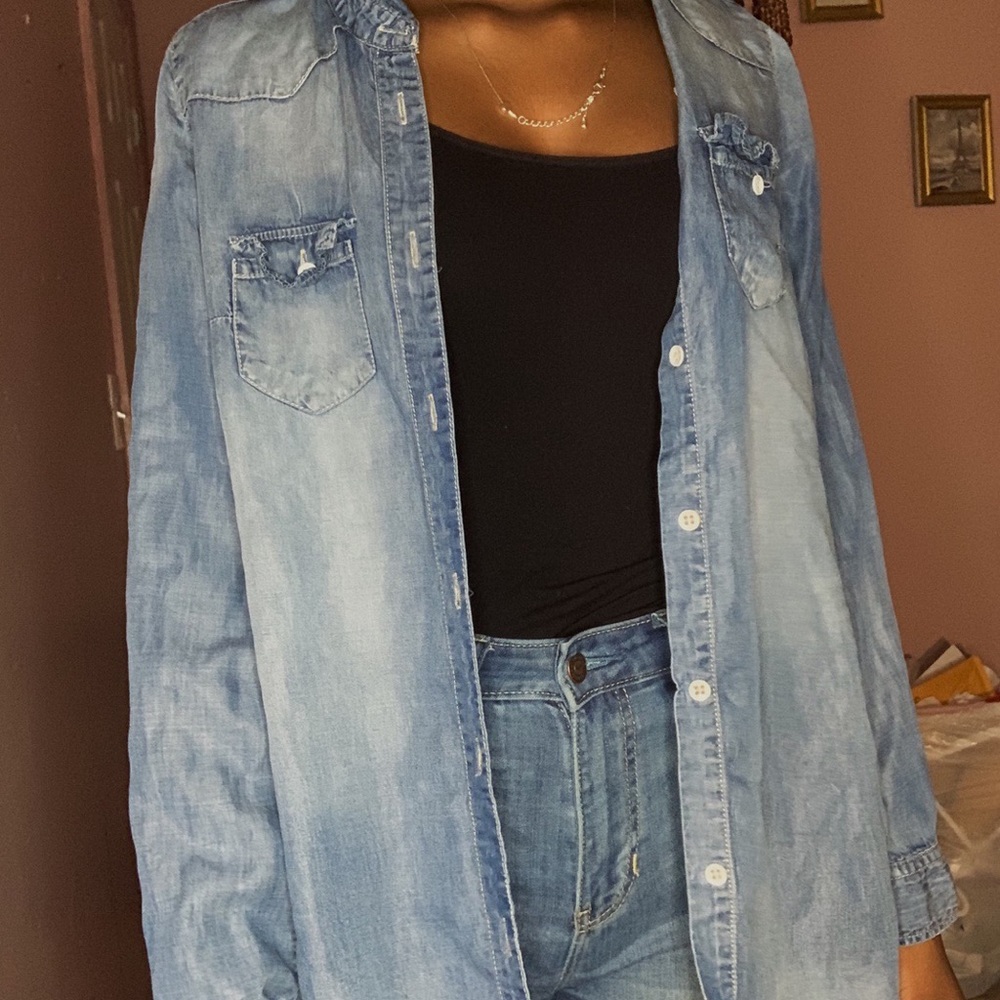 BD Collection faux denim button down top M